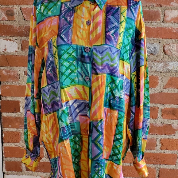 Kyleigh Koo vintage silk oversized shirt/tunic size 12 - Picture 4 of 6